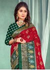 Green and Red Print Work Designer Contemporary Style Saree - 1