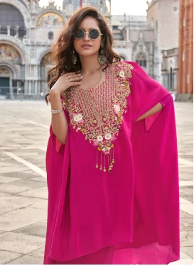 Rose Pink Crepe Silk Embroidered Work Palazzo Suit for Women