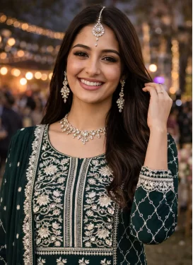 Georgette Readymade Salwar Suit with Embroidered Work in Black for Festival