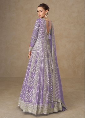 Violet Chinon Trendy Gown with Embroidered Work for Festival