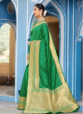 Art Silk Traditional Saree with Woven Work in Green