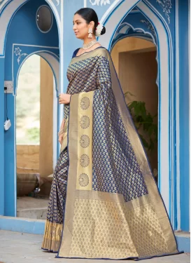 Navy Blue Art Silk Woven Work Trendy Saree for Women