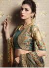 Brown and Teal Embroidered Work Satin Silk Contemporary Saree - 1