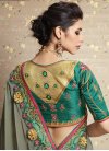 Grey and Sea Green Embroidered Work Silk Georgette Contemporary Style Saree - 2