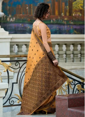 Woven Work Linen Traditional Saree in Orange for Women