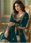 Shamita Shetty Aqua Blue and Teal Faux Georgette Palazzo Style Pakistani Salwar Kameez - 1