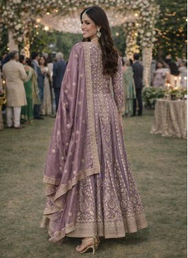 Chinon Readymade Salwar Suit in Violet with Embroidered Work for Festival