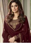 Shamita Shetty Maroon and Pink Palazzo Style Pakistani Salwar Suit - 1