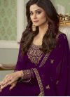 Shamita Shetty Faux Georgette Purple and Violet Palazzo Style Pakistani Salwar Suit - 1