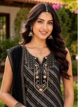 Georgette Readymade Salwar Suit with Embroidered Work in Black and Grey