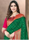 Silk Blend Green and Rose Pink Designer Contemporary Style Saree - 1