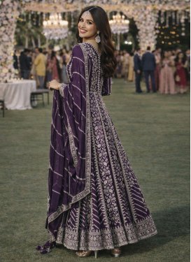 Chinon Designer Gown with Embroidered Work for Women in Purple