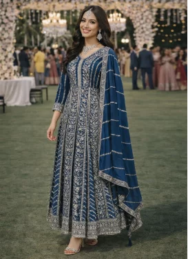 Chinon Designer Gown with Embroidered Work in Teal for Festival