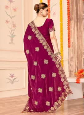 Embroidered Work Fancy Fabric Trendy Saree in Fuchsia for Party