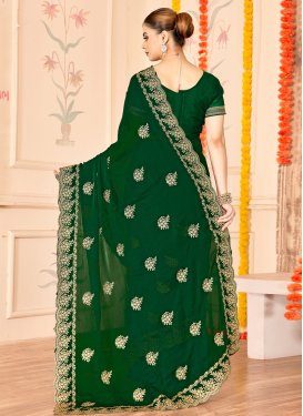 Embroidered Work Fancy Fabric Traditional Saree in Green for Ceremonial
