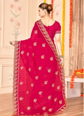 Embroidered Work Fancy Fabric Traditional Saree in Rose Pink for Party
