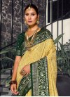 Tussar Silk Green and Yellow Designer Contemporary Style Saree - 1