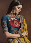 Embroidered Work Silk Georgette Gold and Navy Blue Classic Saree - 1