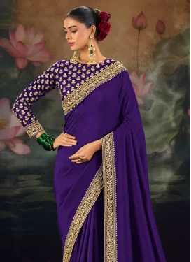 Silk Classic Saree with Embroidered Work in Purple