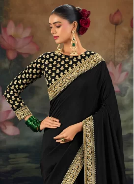 Silk Embroidered Work Classic Saree in Black