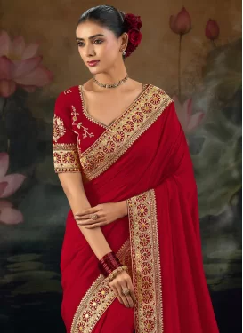 Silk Booti Work Traditional Saree in Red