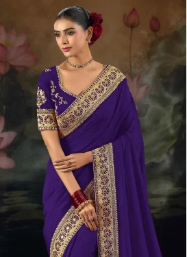 Silk Traditional Saree with Booti Work for Ceremonial in Violet
