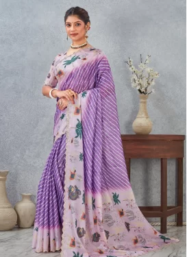 Digital Print Work Satin Silk Traditional Saree in Mauve and Violet for Women Digital Print Work Satin Silk Traditional Saree in Mauve and Violet for Women