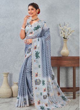 Digital Print Work Satin Silk Traditional Saree in Grey and Silver Color for Women Digital Print Work Satin Silk Traditional Saree in Grey and Silver Color for Women