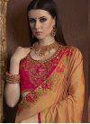 Embroidered Work Coral and Rose Pink Designer Contemporary Saree - 1
