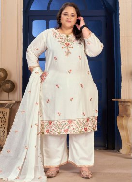 Embroidered Work Cotton Readymade Salwar Suit in Off White for Women
