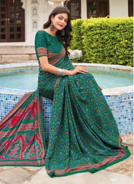 Crepe Silk Traditional Saree with Digital Print Work for Women in Green