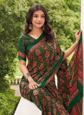 Green Crepe Silk Digital Print Work Traditional Saree for Women