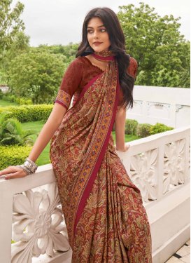 Crepe Silk Trendy Saree with Digital Print Work for Casual in Rust