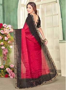 Swarovski Work Satin Silk Trendy Saree in Rose Pink for Women