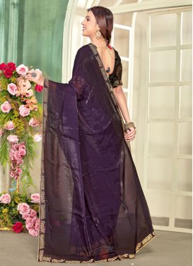 Satin Silk Trendy Saree with Swarovski Work for Ceremonial in Purple