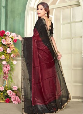 Satin Silk Trendy Saree with Swarovski Work in Maroon for Festival