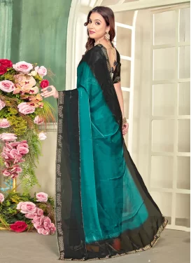 Satin Silk Trendy Saree with Swarovski Work for Women in Aqua Blue