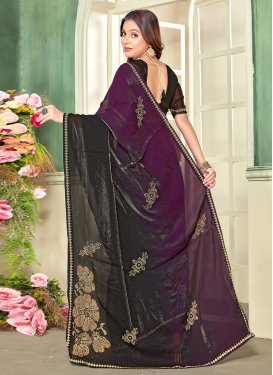 Wine Fancy Fabric Traditional Saree with Swarovski Work for Ceremonial