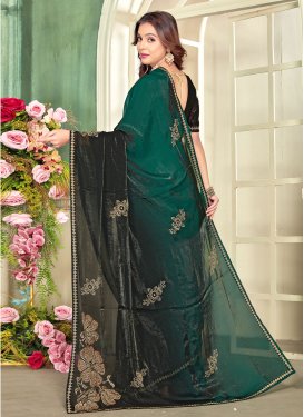 Swarovski Work Fancy Fabric Traditional Saree in Green for Women