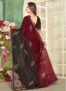 Maroon Fancy Fabric Traditional Saree with Swarovski Work for Festival