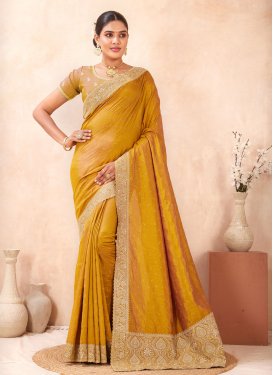 Embroidered Work Classic Saree For Ceremonial in Mustard