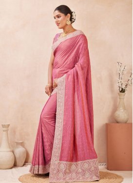 Silk Blend Classic Saree with Embroidered Work in Pink