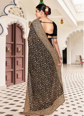 Embroidered Work Georgette Classic Saree in Black for Women
