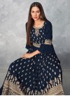 Embroidered Work Faux Georgette Palazzo Straight Salwar Kameez - 1
