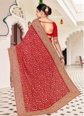Georgette Classic Saree with Embroidered Work for Bridal in Red