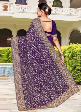 Embroidered Work Georgette Classic Saree in Purple for Women