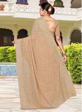 Georgette Traditional Saree with Embroidered Work in Beige