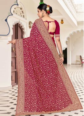 Embroidered Work Georgette Traditional Saree in Rose Pink for Women