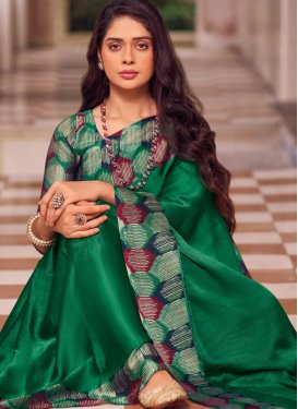 Digital Print Work Chiffon Satin Trendy Saree in Green for Women