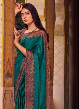 Chiffon Satin Traditional Saree in Teal with Digital Print Work for Women